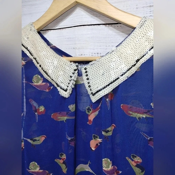 Audrey 3+1 Bird Tank in Blue Size Medium Maximalist Sheer Sequins Summer - Picture 2 of 8